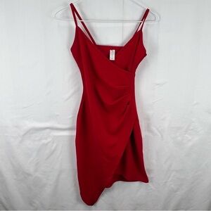 No Boundaries Red Asymmetrical Dress high slit bodycon mini party xs ruched s